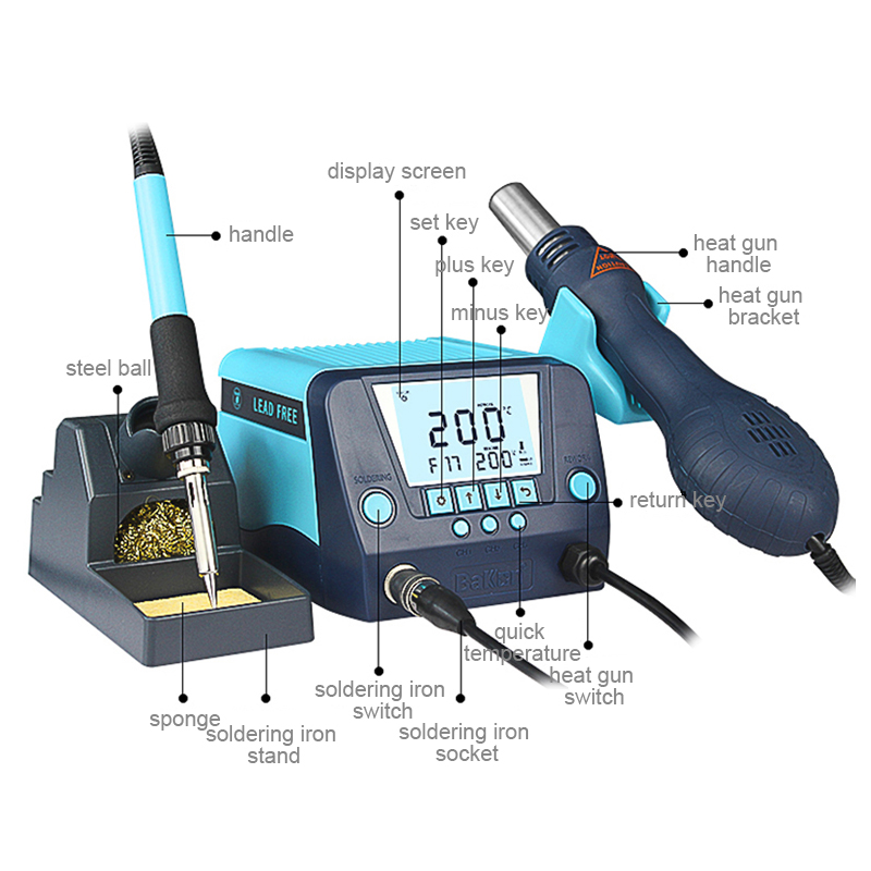 Bakon portable cpu temperature controlled hot air soldering station